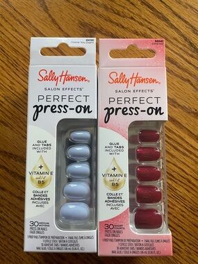 2 sets Sally Hansen Perfect Press-On Nails — Light Blue & Deep Red Duo